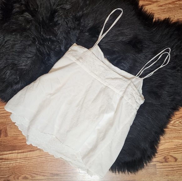Daisy Fuentes White Cotton Cami/Tank with Crocheted Lace Size 6 - Picture 4 of 8